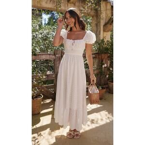 [Billy J] Tania White Eyelet Lace Puff Sleeve Square Neck Midi Dress NWT Size 16